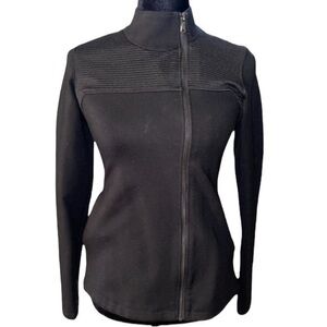 THE BASE Black Ponte Knit Ribbed
Asymmetrical Zip Athletic Jacket
